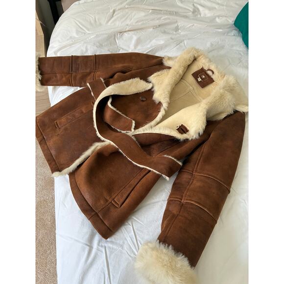 Unknown Jackets & Blazers - Women’s double-breasted faux shearling wrap coat- tan - size S